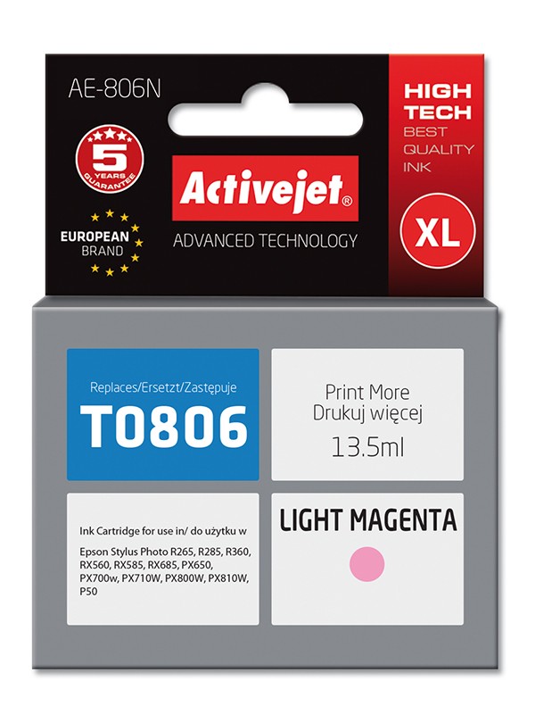 Cartus compatibil T0806 light magenta pentru Epson C13T08064010, Premium Activejet, Garantie 5 ani - imagine 3